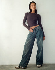 Roomy Extra Wide Low Rise Jeans in Brown Blue Acid