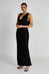 Angelique Satin Cowl Back Maxi Dress - Ivory/Black