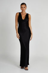 Angelique Satin Cowl Back Maxi Dress - Ivory/Black