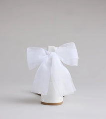 So Pretty Chiffon Bow Satin Block Heels