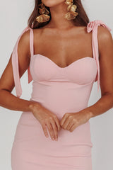 Rose Garden Tied Shoulder Midi Dress Blush