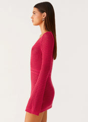Sunriser Crochet Mini Dress - Pink