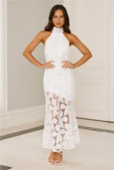Soft Opulence Embroidered Halter Maxi Dress White