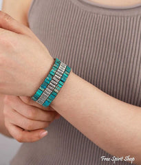 Handmade Blue Jasper & Tibetan Bead Wrap Bracelet