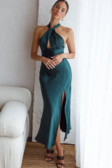 Te Amo Halterneck Open Back Midi Dress Forest Green