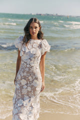 Astraea 3D Lace Maxi Dress In White
