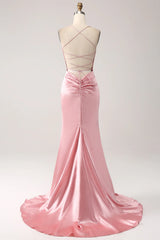 Blush Mermaid Spaghetti Straps Long Prom Dress