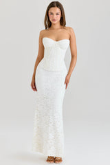 ivory lace corset maxi dress