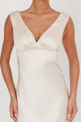 Leila V-Neck Low Back Satin Midi Dress Ivory