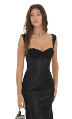 Satin Lace-Bust Dress in Black