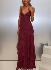 Lyricah Tiered Tie Back Maxi Dress Burgundy Petite