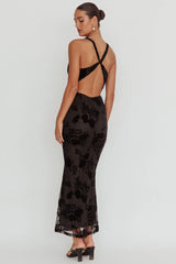 Delancy Cowl Neck Floral Maxi Dress Black