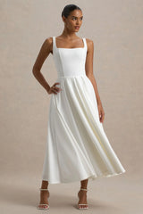 Parina | White Strappy Volume-Hem Midi Dress