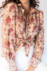 Abbey Floral Button Front Top - Beige