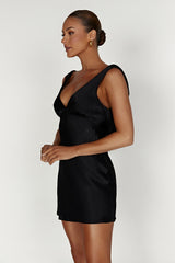 MESHKI Nadia Satin Mini Dress With Cowl Back - Black