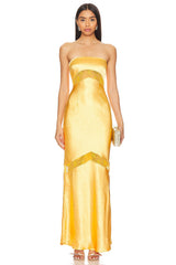 Let Love Be Melrose Satin Maxi Dress Yellow