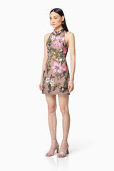 Luminary Floral Sequin Mini Dress In Brown