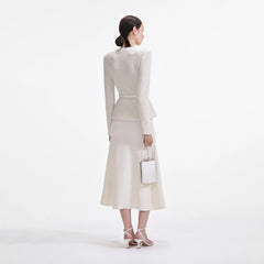 Cream Sequin Knit Tailored Midi Dress