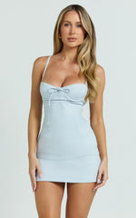 Melody Mini Dress Sweetheart Bust Fitted Dress in Blue