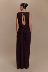 Oria Chiffon Maxi Dress - Cacao Brown