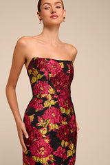 Tatianna Black Floral Jacquard Strapless Maxi Dress