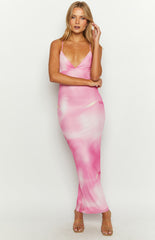 Tulsa Pink Print Mesh Midi Dress