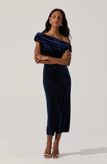 Velvet Off Shoulder Midi Dress