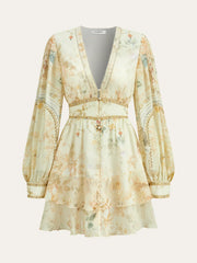 Semi-Sheer Chiffon Floral Printed Ruffled Mini Dress