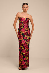 Tatianna Black Floral Jacquard Strapless Maxi Dress