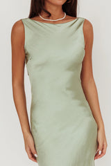 Carmine Satin Sleeveless Maxi Dress Sage