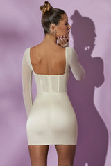 Long Sleeve Mesh Corset Mini Dress in White