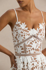 Zuri | White Lace Sweetheart Midi Dress With Cami Straps