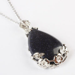 Teardrop Inlaid Flower Pendant Natural Healing Crystal (PENDANT ONLY)