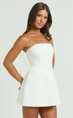 Benson Playsuit - Strapless Fit and Flare Playsuit in White