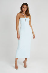 MESHKI Krissy Midi Twist Halter Jersey Dress - Arctic Blue
