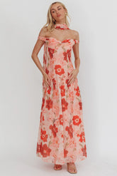 Kaycee Drop Waist Maxi Dress Floral Red