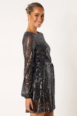 Linnie Long Sleeve Mini Dress - Black Sequin