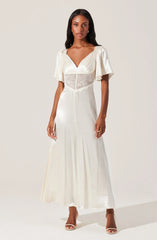 Aurelia Satin V-Neck Midi Dress