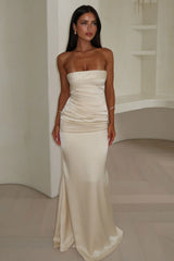 Ophelia Strapless Embellished Satin Maxi Dress - Champagne