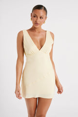MESHKI Nadia Satin Mini Dress With Cowl Back - Light Yellow