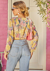 V Neck Long Sleeve Floral Top in Yellow