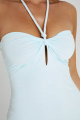 MESHKI Krissy Midi Twist Halter Jersey Dress - Arctic Blue