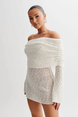 Marisol Off Shoulder Boucle Mini Dress - Ivory