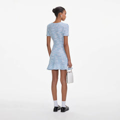 Blue Check Knit Mini Dress