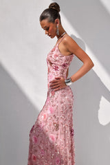 Gemini | Pink Embellished Strappy Maxi Dress