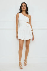 Starlit Whisper One Shoulder Bubble Mini Dress White