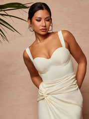 Sleeveless Corset Style Bodycon Midi Dress in Cream