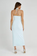 MESHKI Krissy Midi Twist Halter Jersey Dress - Arctic Blue