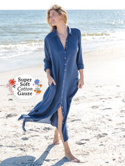 Drew Gauze Shirt Dress - Blue