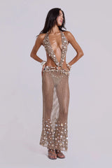 Vida Backless Crochet Maxi Dress with Shells